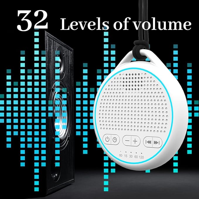 White Noise Sound Machine with 25 Soothing Natural Sounds Rechargeable Battery Portable for Travel 32 Volume Levels 5 Timers Compact Size for Baby Kids Adults Sleeping (White-Upgrade)