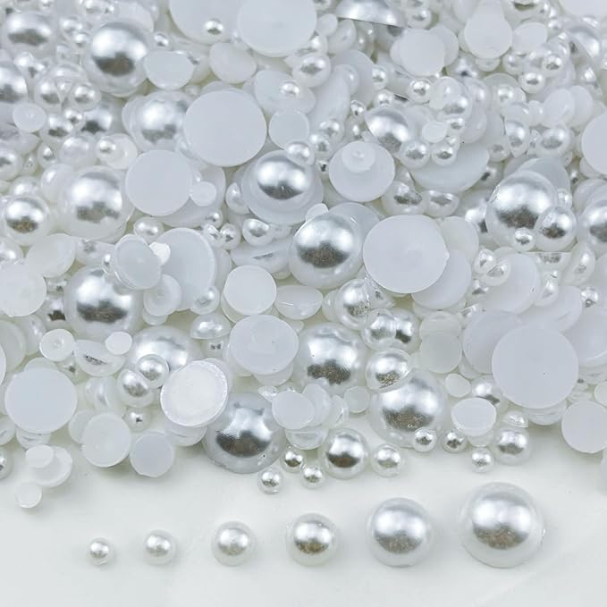 4020pcs Half Pearls for Crafts Assorted Size 3mm 4mm 5mm 6mm 8mm 10mm Flatback Half Round Pearl Beads for Jewelry Making Nail Art Scrapbook Craft Wedding Dress Decoration(White)