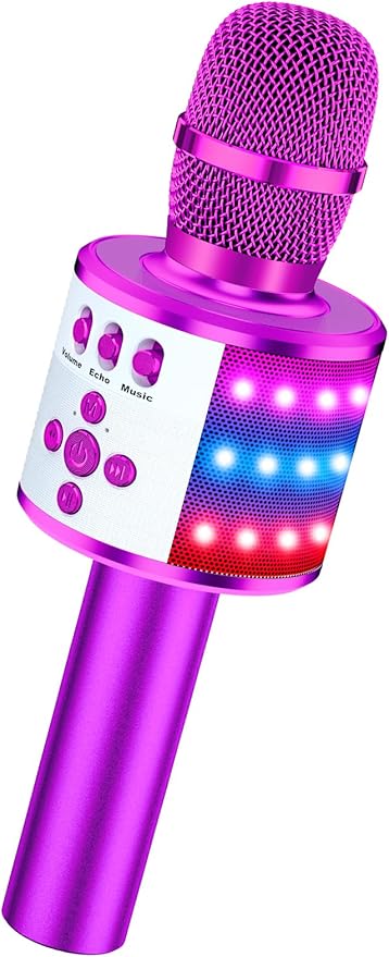BONAOK Karaoke Microphone for Kids & Adults - Bluetooth Microphones Singing Mic with Disco Lights, Echo Effect, Built-in Speaker Portable Karaoke Player for Party Travel Gifts Q78(Purple)