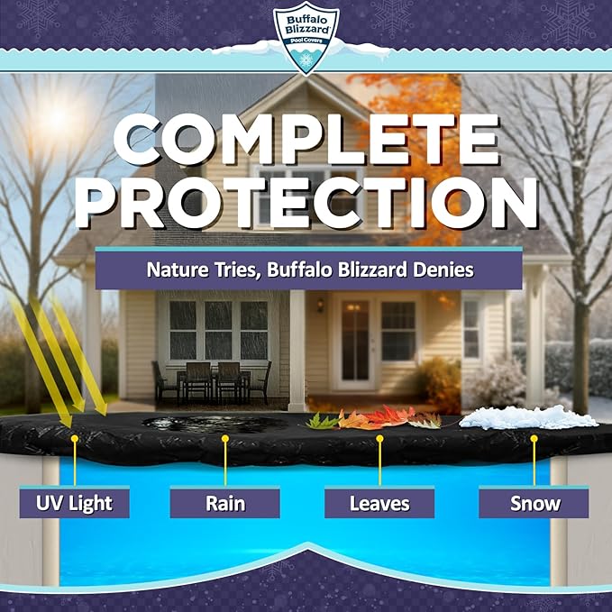 Buffalo Blizzard Deluxe Winter Cover for 20 ft x 45 ft Rectangle Inground or Above Ground Swimming Pools | Blue/Black Reversible | 5-Foot Additional Material