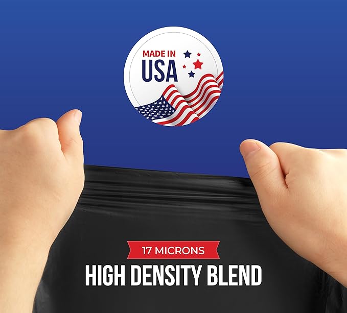 55-60 Gallon Trash Bags Heavy Duty - Bulk 150 Pack Large Garbage Bags - Big Black Commercial Trash Can Liners - Made In USA