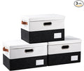 PRANDOM Foldable Storage Bins with Lids [3-Pack] Fabric Collapsible Storage Boxes Baskets Cubes Containers with Handles for Closet Living Room Bedroom (Black & White 14.9x9.8x9.8'')
