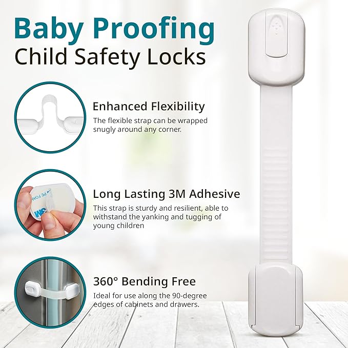 Original Cabinet Locks Baby Proofing (6 Pack Black) - Child Locks for Cabinets and Drawers - Door Locks for Kids Safety and Fridge Lock for Child Proofing