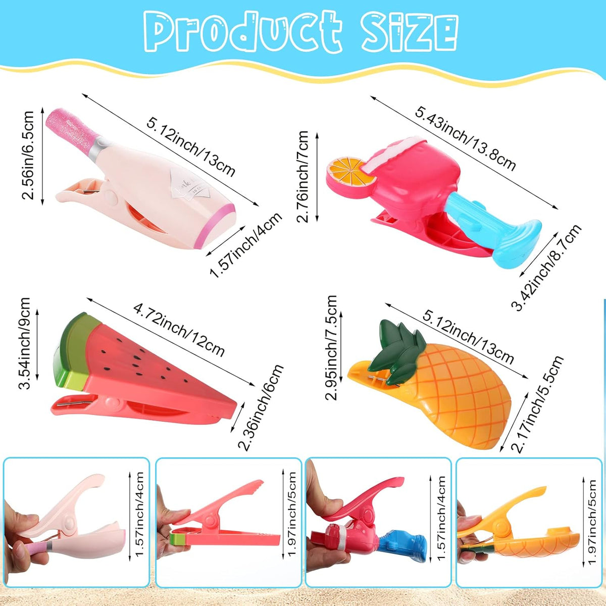 Sieral 8 Pcs Beach Towel Clips Beach Chair Pool Clips for Chairs Plastic Windproof Holder Funny Decorative Clothespins for Patio Accessories Summer, 4 Styles(Cute Style)