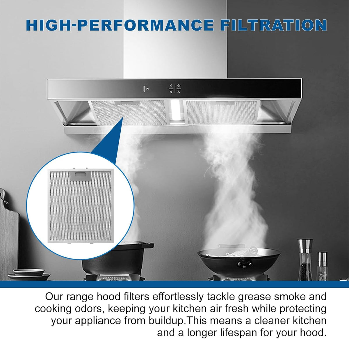 Range Hood Filter Replacement 12" x 10.5"W10169961A With 5-Layer Aluminum Mesh Fit for Whirlpool Stove vent filter for Kitchen Overhead Exhaust Fan Blocks Grease & Filters Oven Air (2PIC)