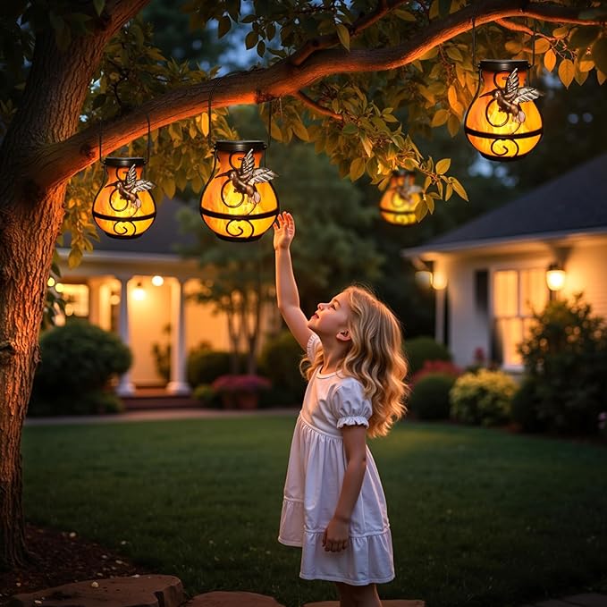 X-PREK 2 Pack Solar Lanterns Outdoor Waterproof Hummingbird Hanging Solar Lantern Flickering Flame Lights Solar Powered Lamps Garden Patio Porch Decoration(Plastics)
