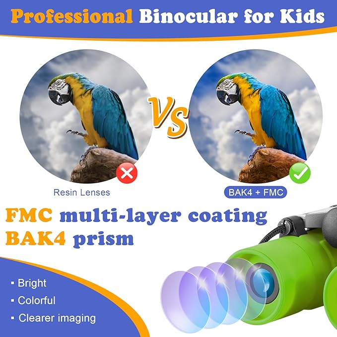 Obuby Real Binoculars for Kids Gifts for 3-12 Years Boys Girls 8x21 High-Resolution Optics Compact Toy Binocular for Bird Watching,Travel, Camping