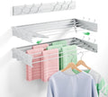 BAKON Clothes Drying Rack Wall Mounted 40", Laundry Clothes Drying Rack Collapsible with 6 Towel Hooks and 5 Rods for Hanging Clothes, Space Saving Laundry Rack for Small Space Bathroom Bedroom(40")