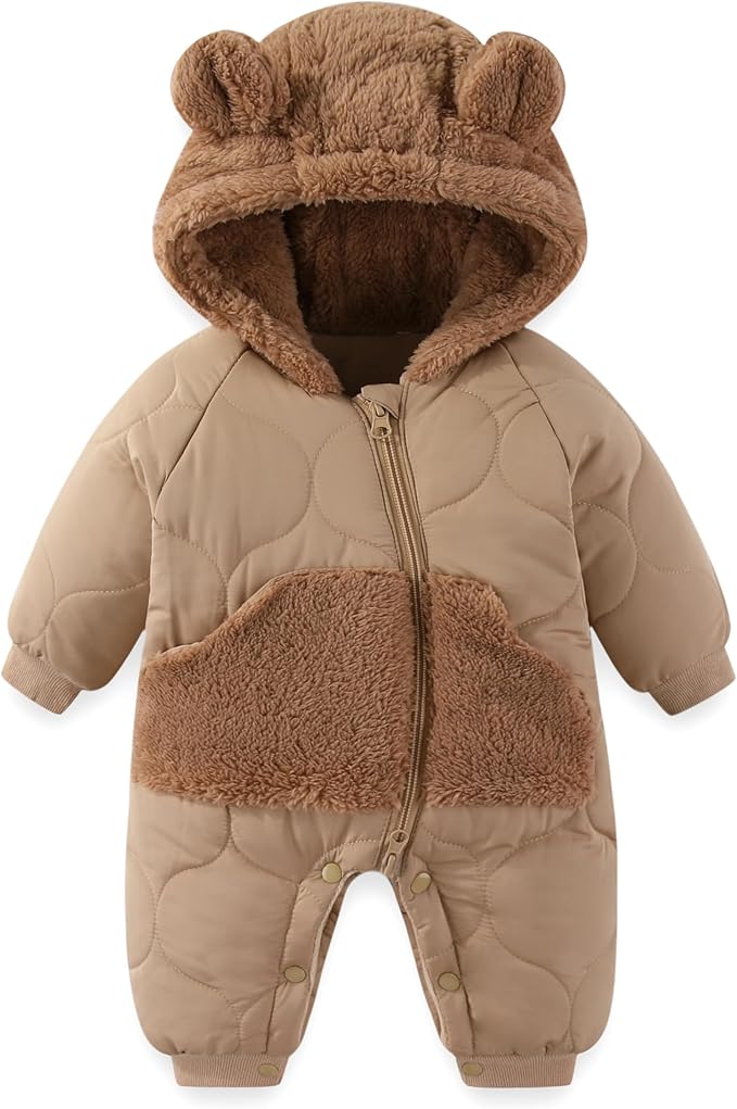 JiAmy Baby Snowsuit Newborn Winter Clothes Coat Romper Windproof Fleece Hat Zipper Baby Bear Outfit