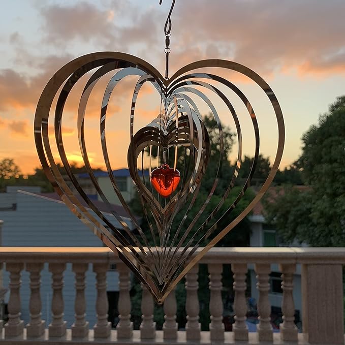 DJUAN Wind Spinner Outdoor Metal Decorations,3D Red Heart Wind Spinners for Yard and Garden, Mirror Stainless Steel Wind Sculptur Spinner Indoor Outdoor Garden Decoration Crafts Ornaments Worth Gift