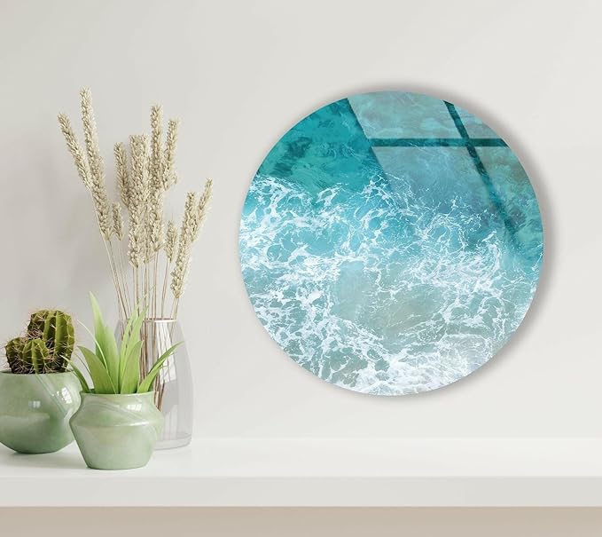 My Photostation.com 24''(60cm) Diameter Sea Waves Round Glass Wall Art Tempered Glass Printing Wall Decor Large Wall Art Wall Hangings