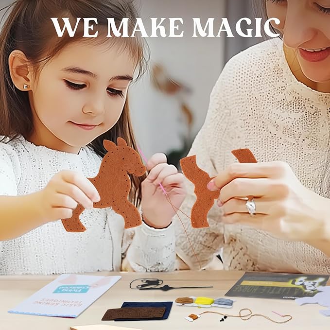 Sewing-Kit for Kids Ages 8-12, Horse Craft Sew Your Own Stuffed Animal of 5 DIY Projects, Unicorn Pony Toy Gift for Girls Boys