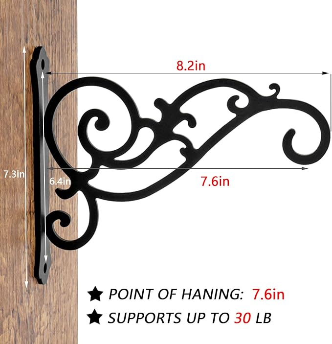 2 Pieces 8-Inch Outdoor Decorative Iron Wall Hooks for Hanging Lanterns Indoor Plants Hummingbird Feeders, Black