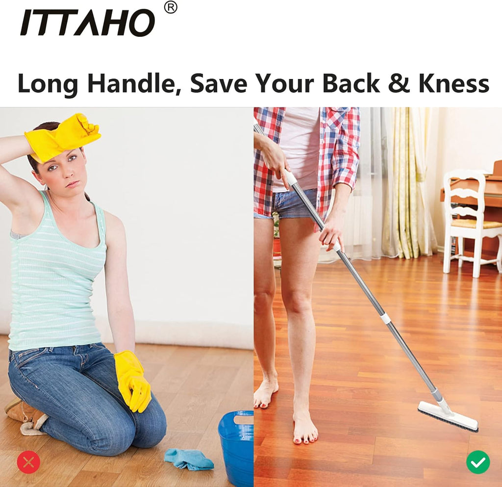 ITTAHO 2 Pack Grout Cleaning Brush with Long Handle, Swivel V-Shape Grout Scrub Brush, Extendable Handle for Tile Floors, Bathroom, Shower, Corner