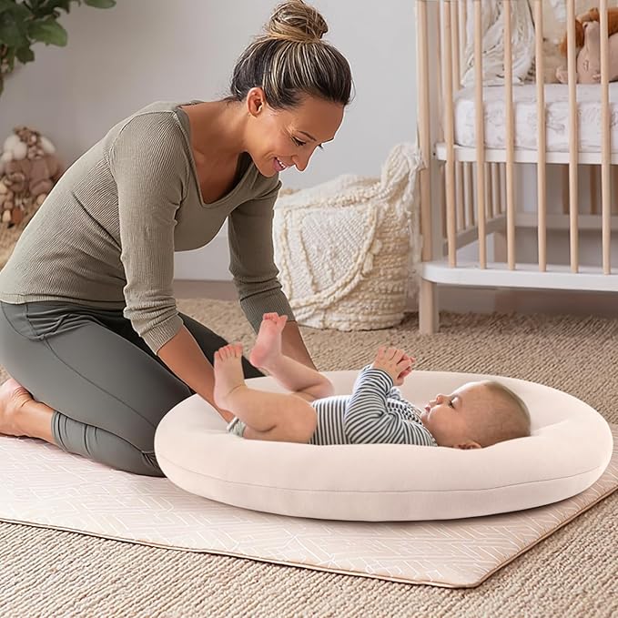 Baby Lounger for Newborn: Portable & Lightweight Pillow for Tummy Time Playtime & Diaper Changes - Skin-Friendly & Breathable for 0-12 Month Supervised Use
