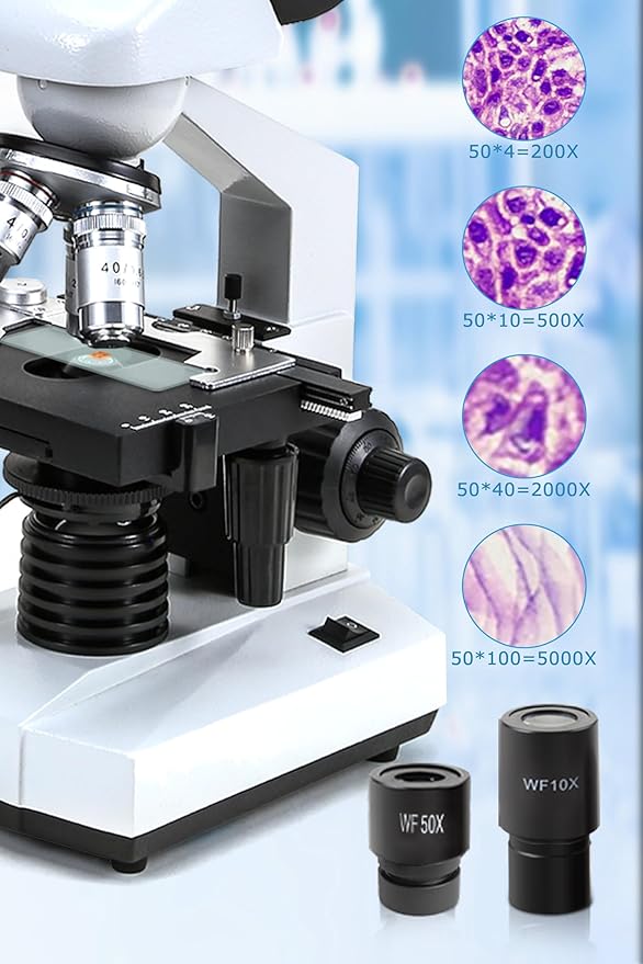 40X-5000X Compound trinocular Microscopes trinocular for Adults, with 5.0 mp Camera with Microscope Slides 30p, Microscope Accessories, Microscopes for School Laboratory Home Education Abbe Condenser