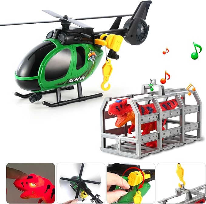 Dwi Dowellin Carrier Truck Kids Toys,25.6" Semi Truck Toy with Helicopter and Dinosaurs,Gifts for Age 3 4 5 6+ Years Old Boys Girls
