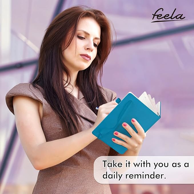 feela 24 Pack Journal Notebook Bulk for Work, Business Notebook Hardcover Lined Writing Journal with Pen Holder for Men Women Note Taking, with 24 Black Pens, 120 GSM, 5.1”x8.3”, A5, Teal