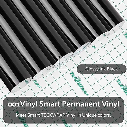 TECKWRAP 001 Smart Adhesive Vinyl Permanent,13in x 5ft, Vinyl for DIY Decal Projects, Compatible with Explore3/Maker3, Glossy Ink Black