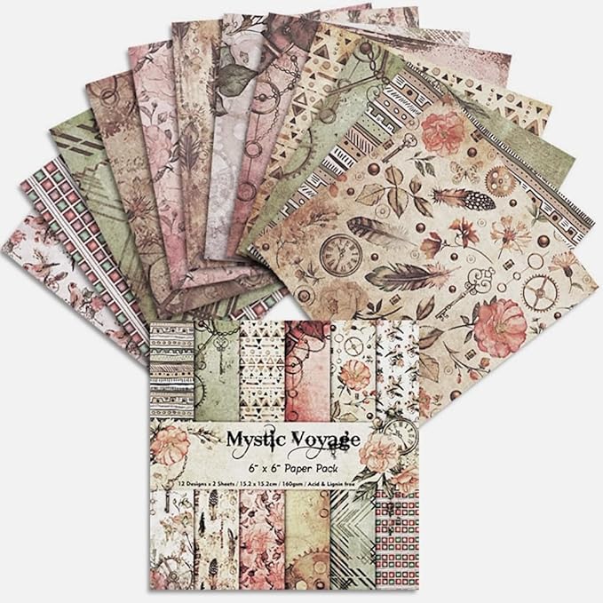 Vintage Steampunk & Bohemian Scrapbook Paper Pad - 6x6 Inch Single-Sided Craft Paper for Junk Journals, Card Making, Decoupage, and DIY Projects