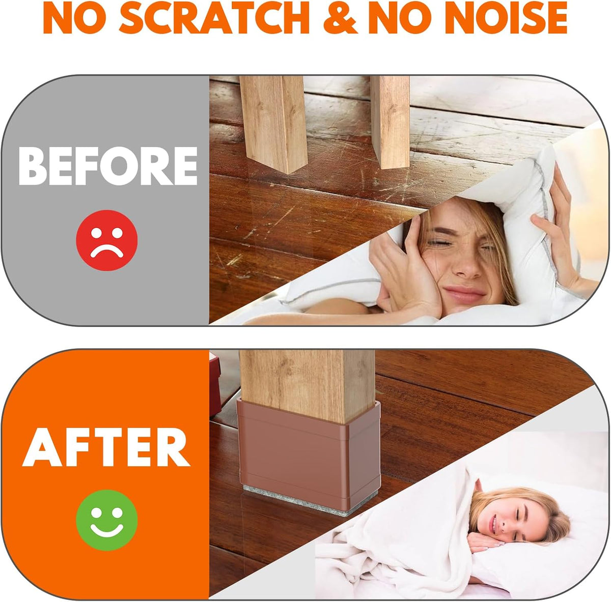 Rectangle Chair Leg Protectors for Hardwood Floors,16 PCS Silicone Covers to Protect Wood Tile Floors Felt Pads Furniture Leg Caps Reduce Noise. Easy to Move.(Brown,0.75 x 1 Inch,Rectangle)