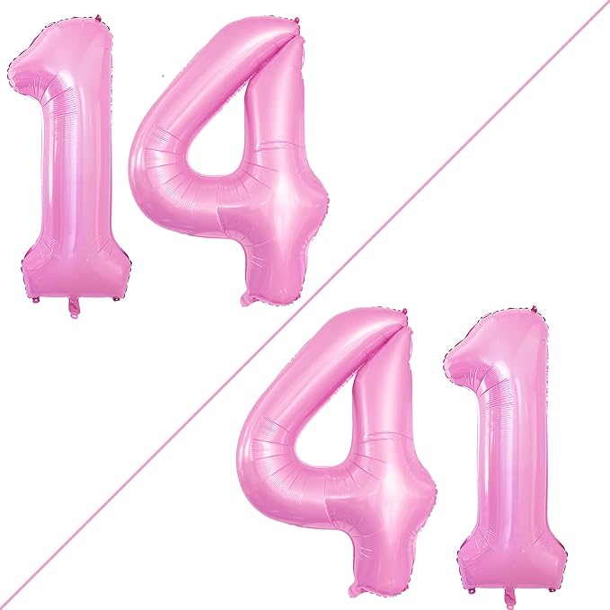 GOER Number 14 Balloons for 14th Birthday Sweet 14 Party Decorations,42 Inch Jumbo Foil Helium 41 Balloons for 41st Birthday Party Decoration (Light Pink)