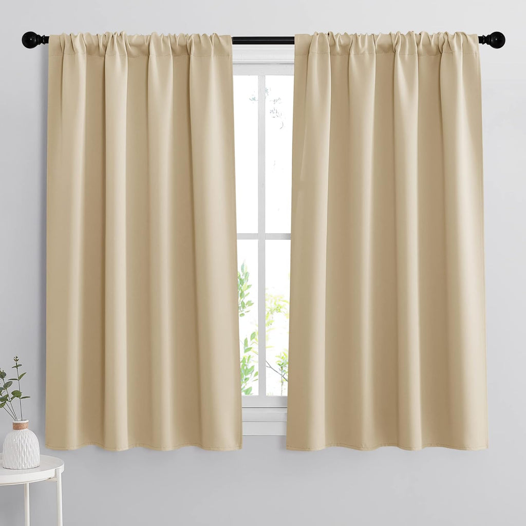 RYB HOME Blackout Curtains 63 inches Long - Energy Saving Insulation Large Window Curtain Blinds for Bedroom Living Room Dining Basement Home Office, W 62 x L 63 per Panel, Biscotti Beige, 2 Pcs