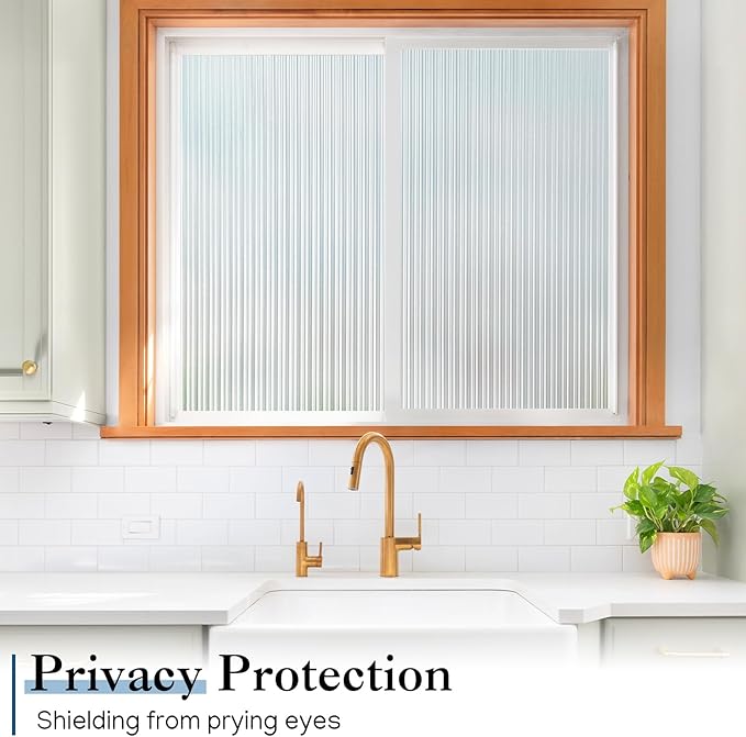 Haton Reeded Glass Window Privacy Film, Frosted Glass Window Film, Static Cling UV Blocking Stickers, Decorative Removable Cover for Bathroom Door Office, Non Adhesive 23.6" x 118.1"