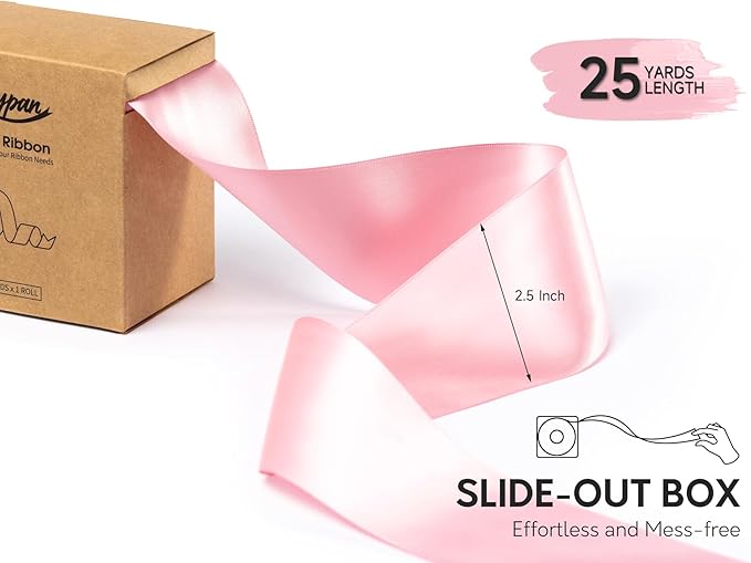Pink Satin Ribbon 2.5 Inch Double-Faced Valentines Ribbons for Flower Bouquet Gift Wrapping Party Decor Wedding Invitation DIY Craft, 25 Yards