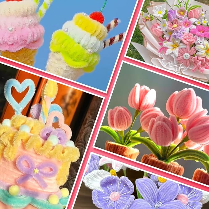 IOOLEEM Pipe Cleaners, 200pcs Pastel White, Flower Making Arts and Craft Supplies, Ideas for Art Project Activity.