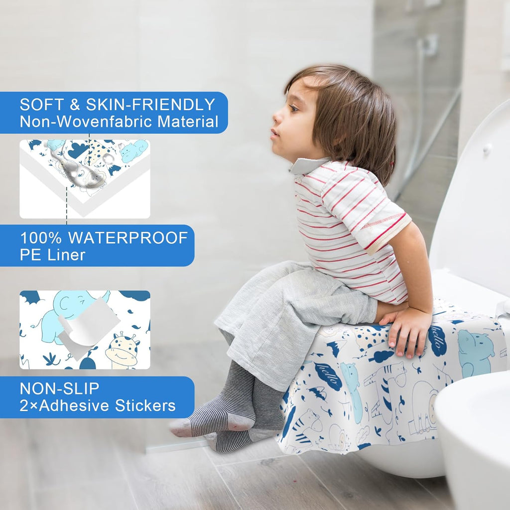 50 PCS Disposable Toilet Seat Covers, Extra Large Portable Potty Seat Covers for Toilet, Bathroom, Toddler & Kid Potty Training Seat Cover, Travel Essentials for Airplane, Trip-Animal