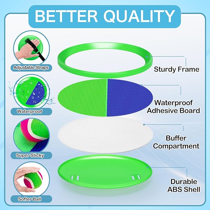 Outdoor Toys for Kids Ages 4-8, Outside Game for 3 4 5 6 7 8-12 Year Old Boys Girls, Catch Ball Toss Game for Pool, Beach, Yard- Toddlers Birthday Gifts Easter Basket Stuffers(4Pcs Green Paddles)