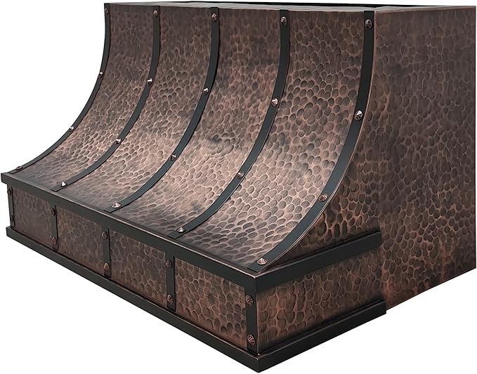 CT Copper Tailor Sloped Copper Vent Hood Island Mount,48'' W,42''H, 1150 CFM Exhaust Fan,Stainless Steel Vent,LED Light,Dishwasher-Safe Baffle Filters,VH8TR1