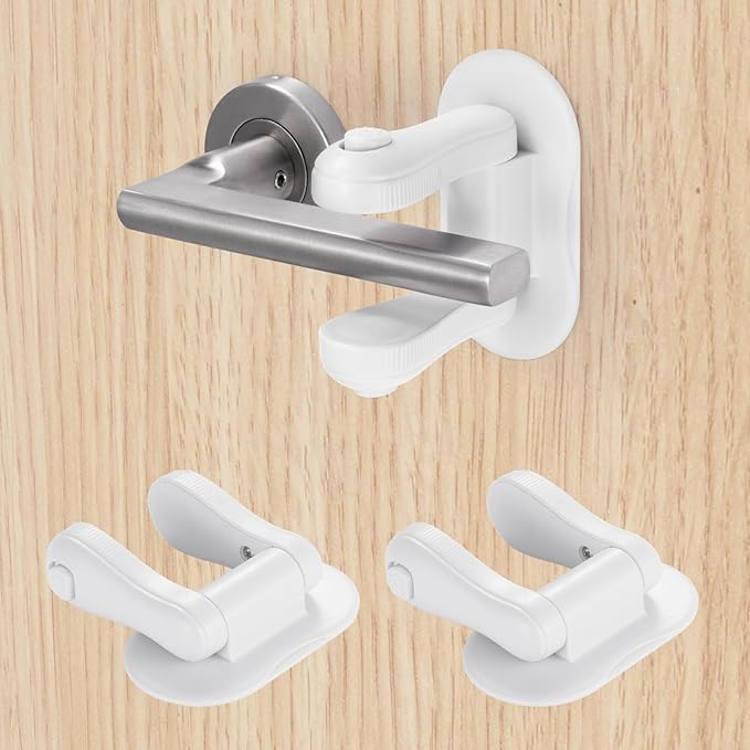 Inaya Door Lever Lock (2 Pack) – Child Proof Handle Locks, 3M Adhesive & Easy Installation for Home, Baby-Proof Locks for Kids Safety, Compatible with standard doors