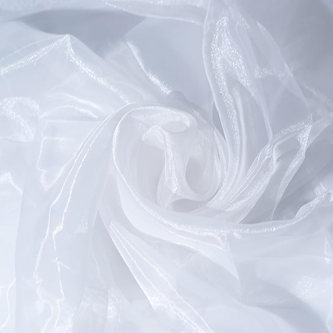 Fynite White Organza Fabric by The Yard | 10 Yard Long | 44" Wide | Bridal Soft Sheer Organza Tulle for DIY Wedding Dress Fashion Craft Decorations