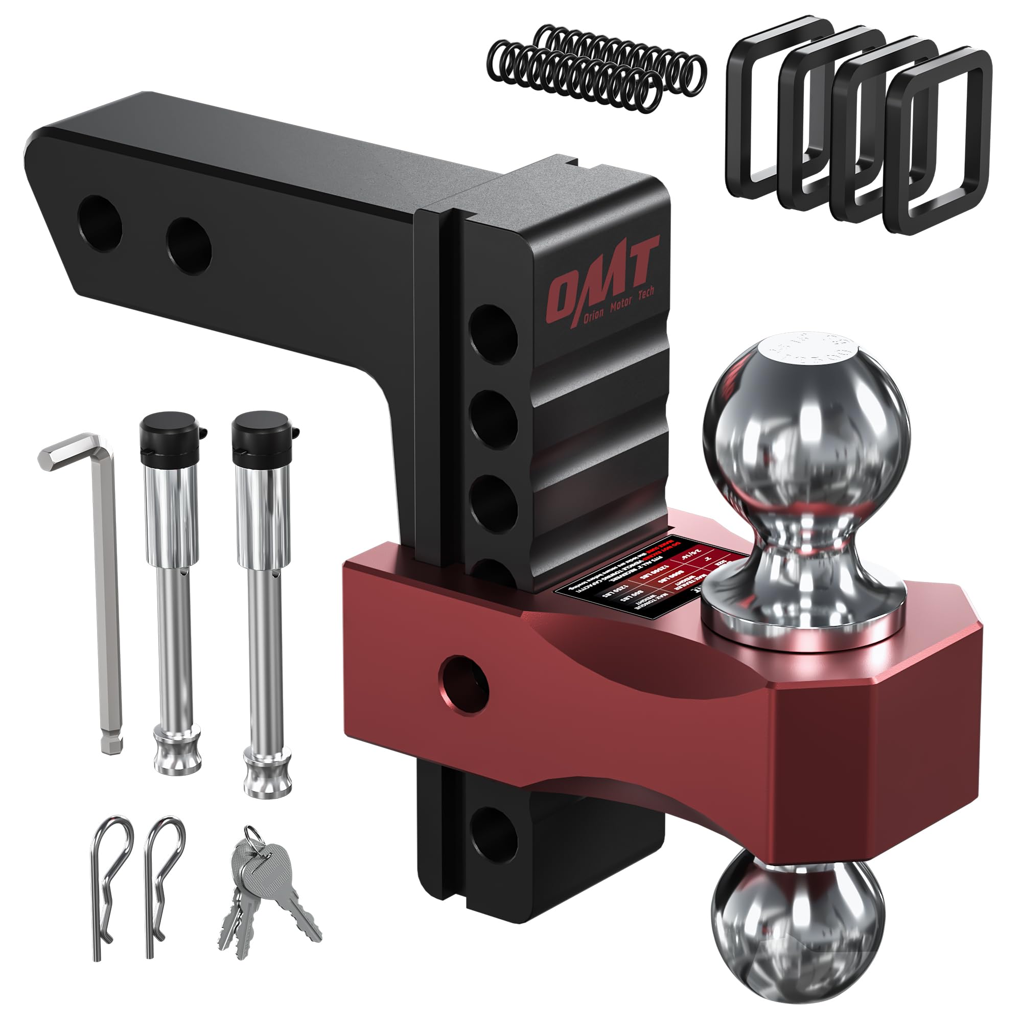 Orion Motor Tech Adjustable Trailer Hitch for 2 in. Receiver, Dual-Ball Mount Tow Hitch with 6 Drop/Rise 2 & 2-5/16 Balls, Drop