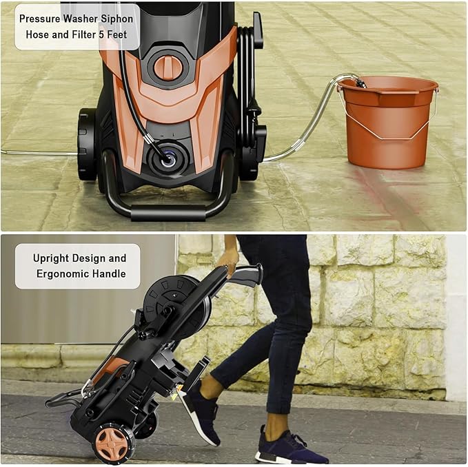 2025New Pressure Power Washer 4500PSI with 4 Quick Connect Nozzles,Inlet Hose & Filter, Foam Cannon for Cars/Fences/Driveways/Patios/Home Cleaning(Red)