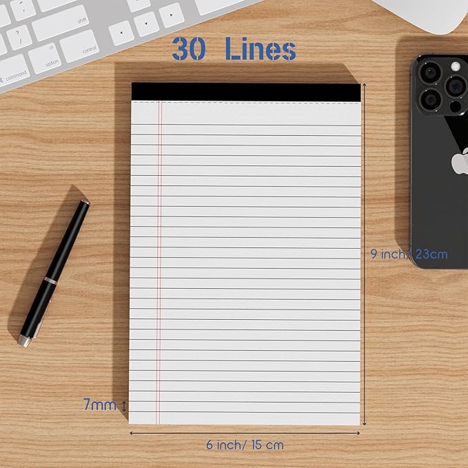 Legal Pads 6 Pack of Note Pads 6 x 9 Inch Notepad 21lb Thick Paper Legal Pad 30 Sheets Note Pad College Ruled Small Legal Pads 29 Lines Writing Pads for Writing, Sketching, and Note-Taking