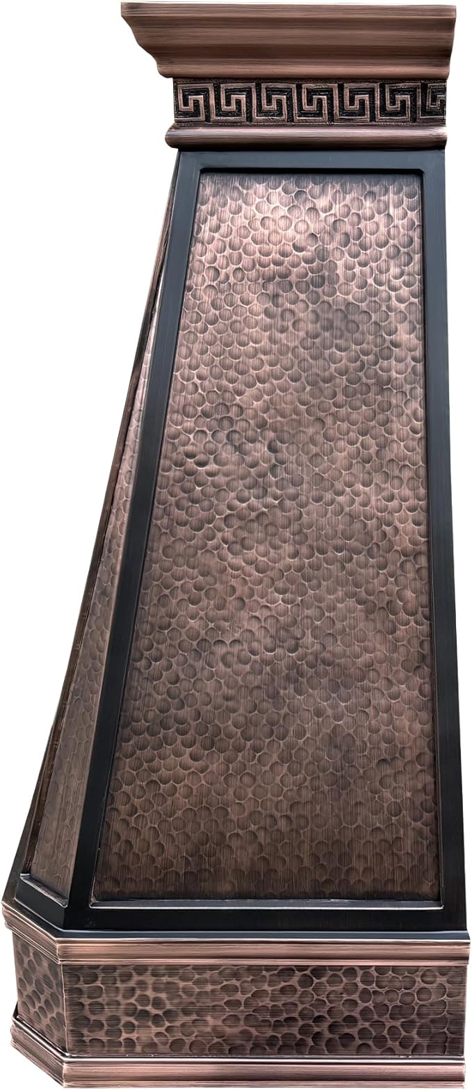CT Copper Tailor Copper Vent Hood Island Mount,48'' W,48''H, 1150 CFM Exhaust Fan,Stainless Steel Vent,LED Light,Dishwasher-Safe Baffle Filters,Light Hammered-Medium Patina,VH14TA2L