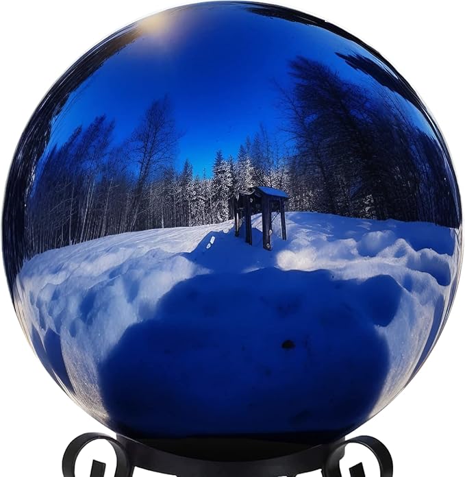 12 Inch Stainless Steel Gazing Globe,v2croft Hollow Ball Mirrored Surface Polished Shiny Sphere,Garden Stainless Steel Gazing Ball for Outdoor Lawn Pond Yard Ornament(Blue)