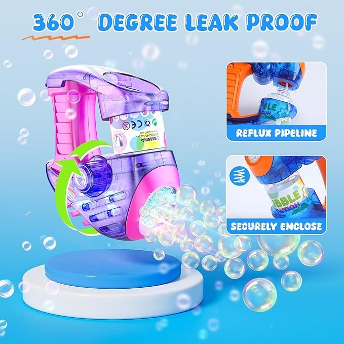 EagleStone 2 Bubble Guns for Toddlers, Kids Bubble Machine Gun, Twist Knob, LED Lights,2 Refill Solutions,10 Concentrate Bubble Blaster for Party Favor, Summer, Outdoor, Easter Basket, Birthday Gift
