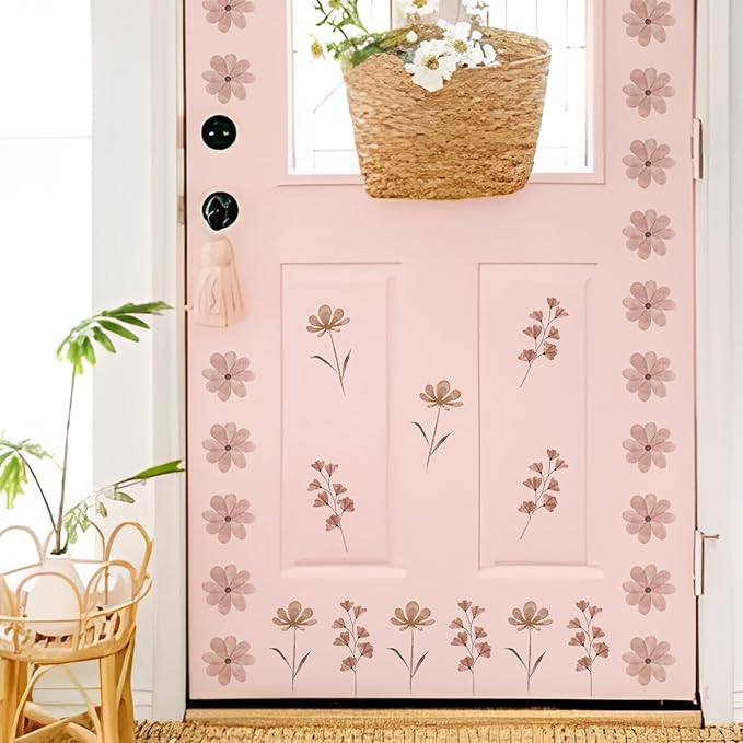 YouRfocus Daisy Wall Decals | 84 PCS Boho Flower Stickers for Girls' Rooms, Playrooms, and Nurseries | Dual Layer Print for High Coverage | Removable Peel and Stick Wall Decor (Pink-B) | 12 Sheets
