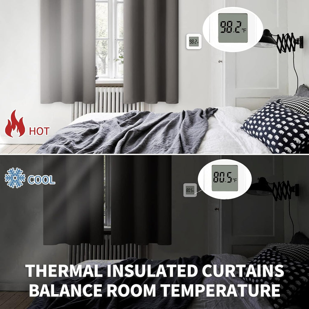 BGment Short Blackout Curtains 45 Inches Length for Bedroom - Rod Pocket Thermal Insulated Room Darkening Window Curtain for Kitchen Cafe, 42 x 45 Inch, 2 Panels, Grey