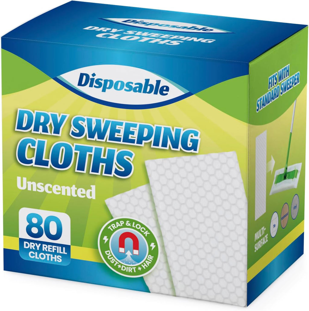 Dry Sweeping Cloths Disposable Mop Refills Floor Dust Mop Pad, Floor Cloth Refills for Swiffer Standard Sweeper, Pack of 80