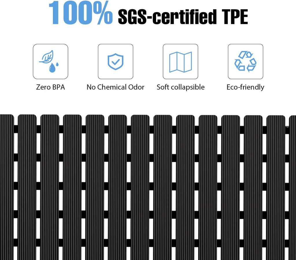 Shower Mat Non-Slip Bath Mat for Tub Floor & Stall with 200+ Suction Cups & Drain Holes, Quick Dry Machine Washable Bathtub Mat, Safe for Elderly& Baby, Bathroom Essentials 24x24 Inch (Black)