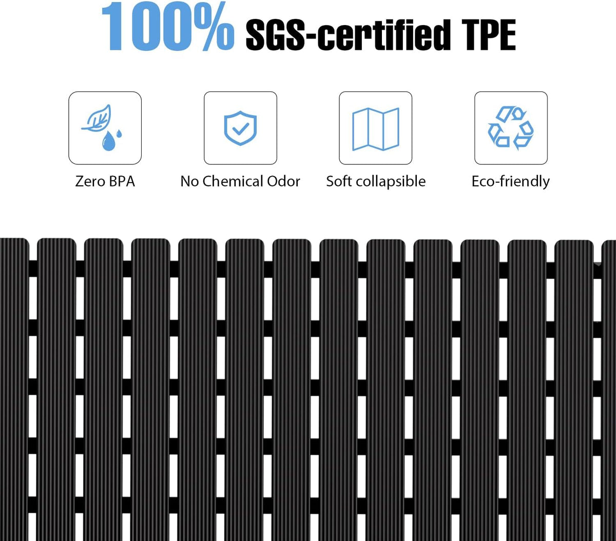 Shower Mat Non-Slip Bath Mat for Tub Floor & Stall with 200+ Suction Cups & Drain Holes, Quick Dry Machine Washable Bathtub Mat, Safe for Elderly& Baby, Bathroom Essentials 24x24 Inch (Black)