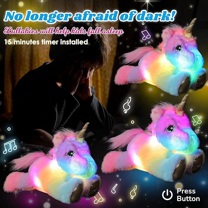 Cuteoy Glowing LED Unicorn Light-up Nightlight Toys Musical Plush Stuffed Animal Singing Lullabies Birthday Christmas Plushies Gifts for Kids Boys Girls,13"