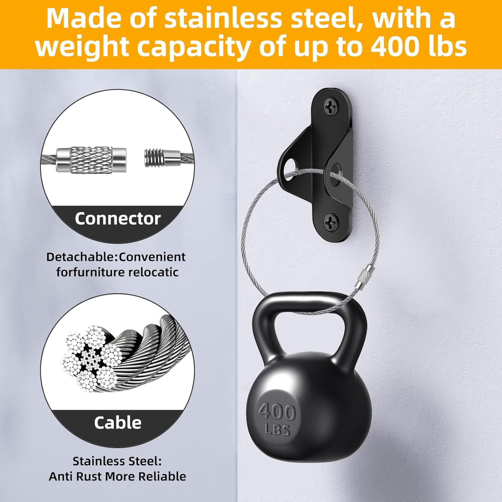10-Pack Baby Proof Heavy Duty Furniture Anchors for Dressers, Bookcases and TV Cabinets 400LB Anti Tip Kit with Stainless Steel Hardware Shock Straps (Black)