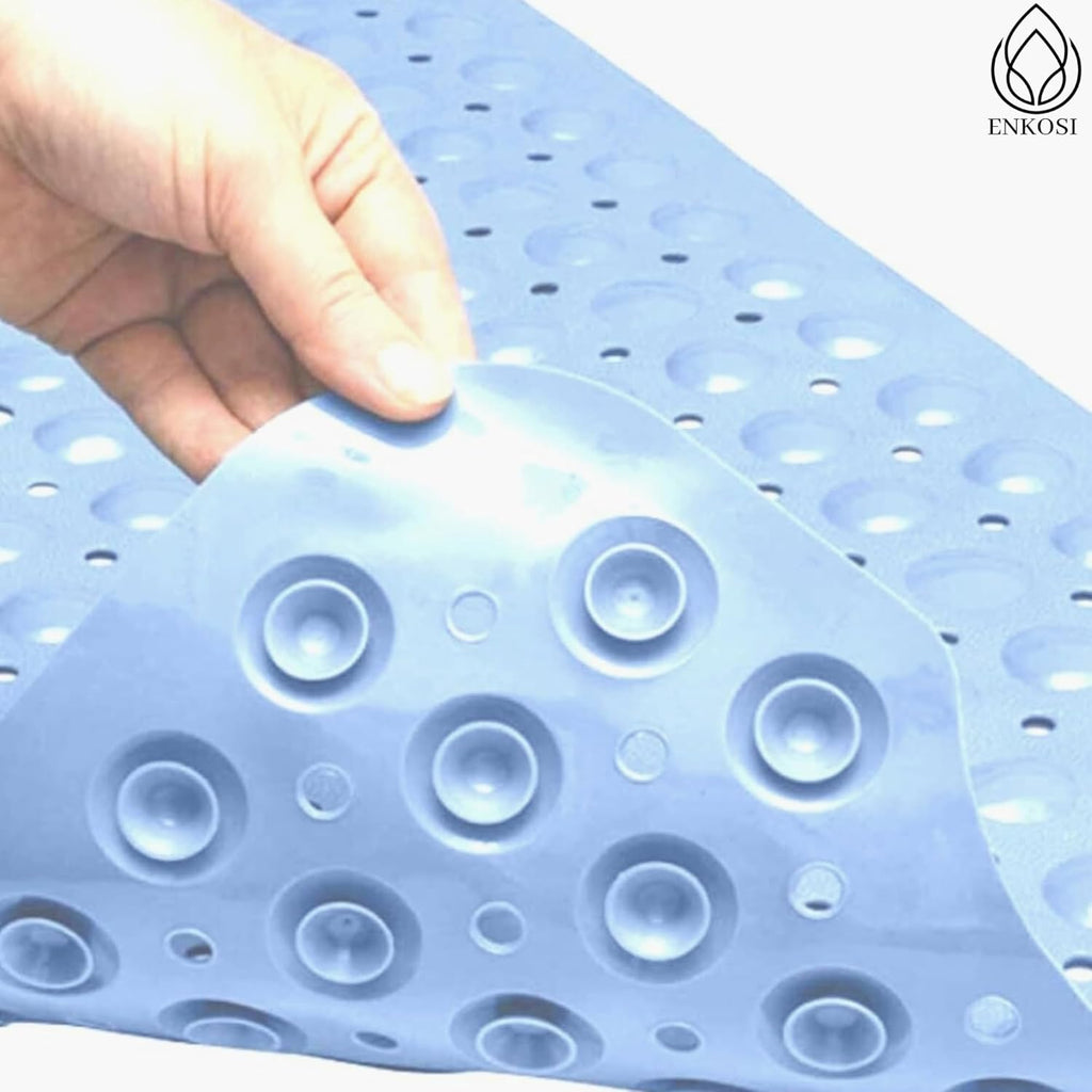 ENKOSI Non-Slip Bath Mat - Extra Long 40 x 16 Inch Large Anti-Slip Tub & Shower Mat with Suction Cups and Drain Holes for Bathroom Bathtub Safety and Decor (40x16 Aqua Blue)