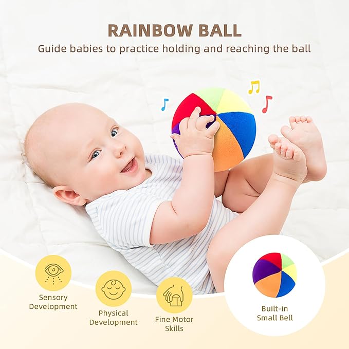 TOOKYLAND Montessori Toys for Babies 0-6 Months, 6 in 1 Learning Educational Set Newborn Toys Including Sensory Ball, Rain Stick, Baby Roller, Spinning Drum, Black and White Cards, Tissue Box
